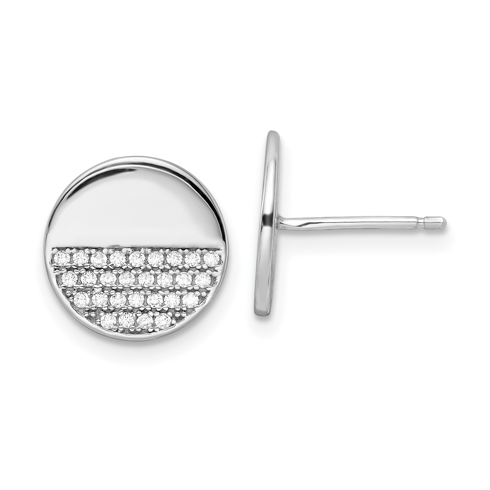 Sterling Silver Rhodium-plated Polished CZ Disc Post Earrings (QE16201)