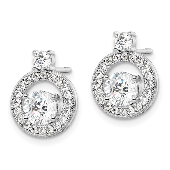 Sterling Silver Rhodium-plated Polished CZ Halo Circle Post Earrings