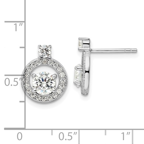 Sterling Silver Rhodium-plated Polished CZ Halo Circle Post Earrings