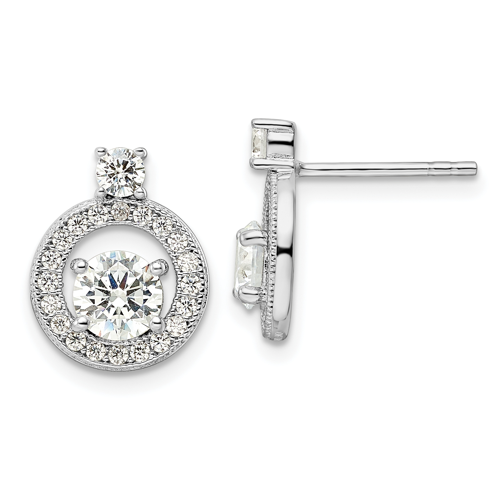 Sterling Silver Rhodium-plated Polished CZ Halo Circle Post Earrings (QE16205)