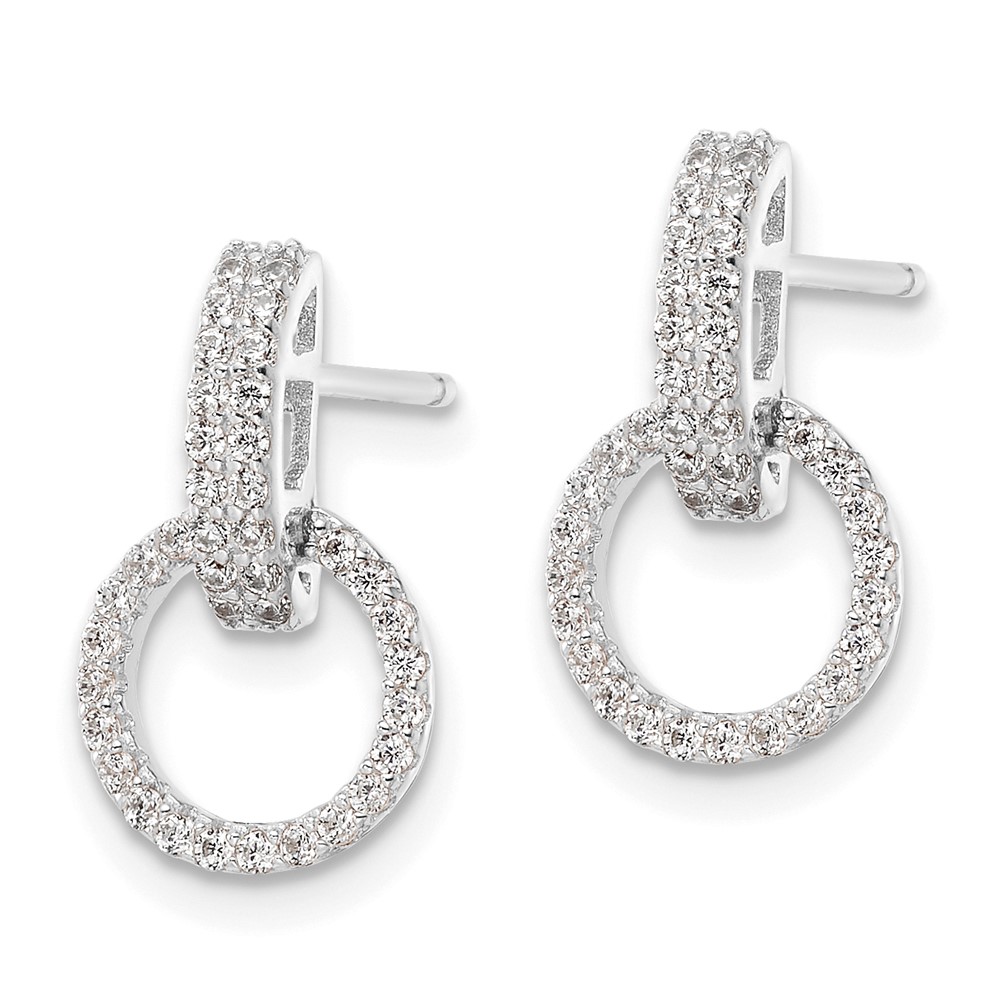 Sterling Silver Rhodium-plated Polished CZ Circle Post Dangle Earrings (QE16207)