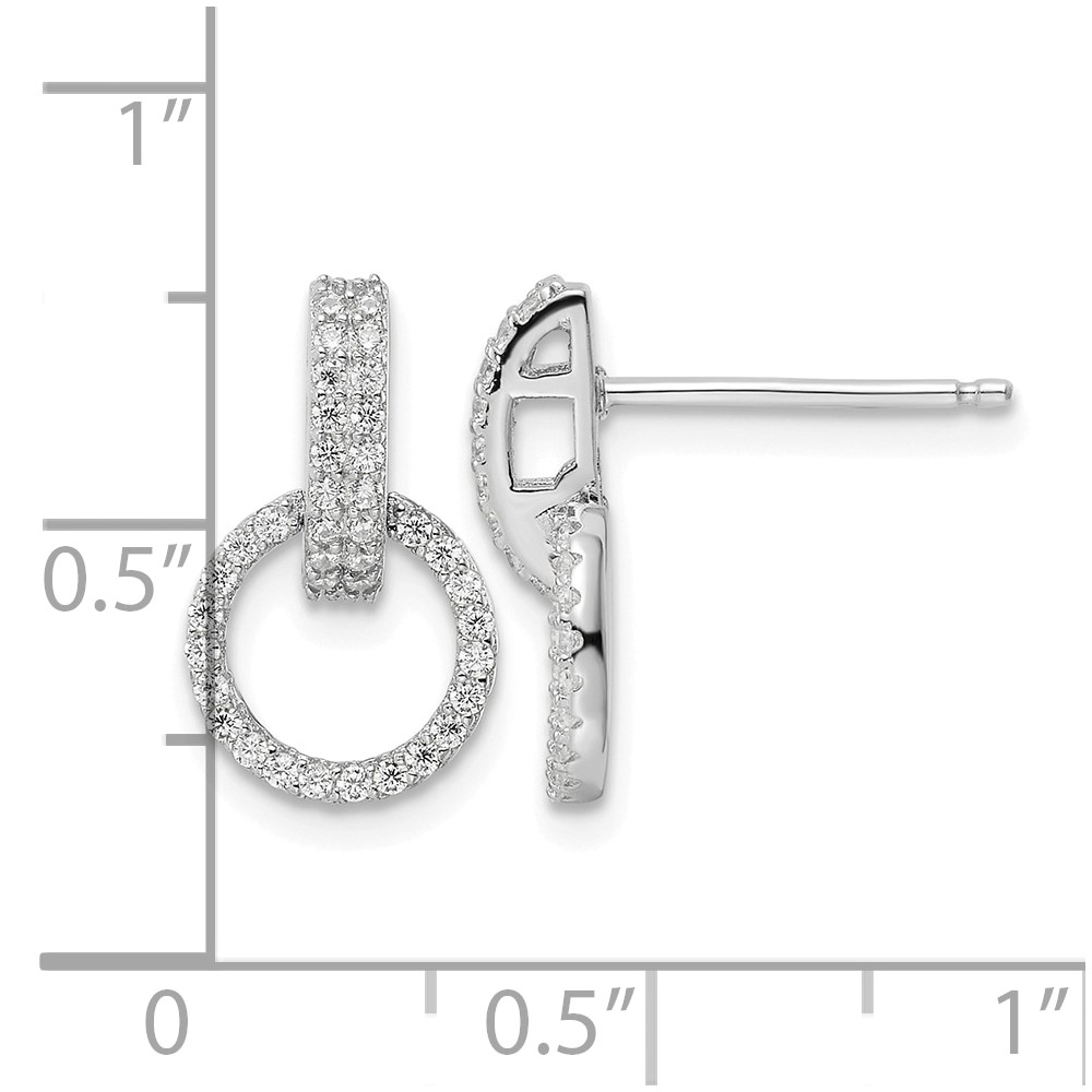 Sterling Silver Rhodium-plated Polished CZ Circle Post Dangle Earrings (QE16207)