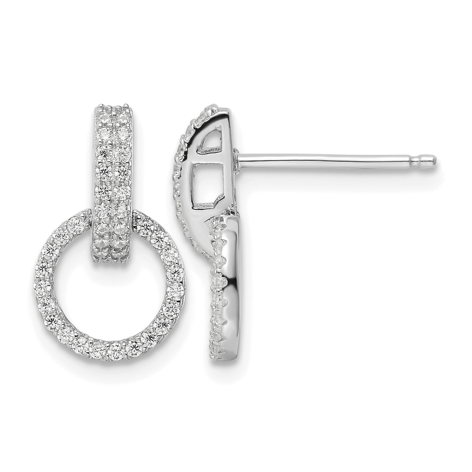 Sterling Silver Rhodium-plated Polished CZ Circle Post Dangle Earrings (QE16207)