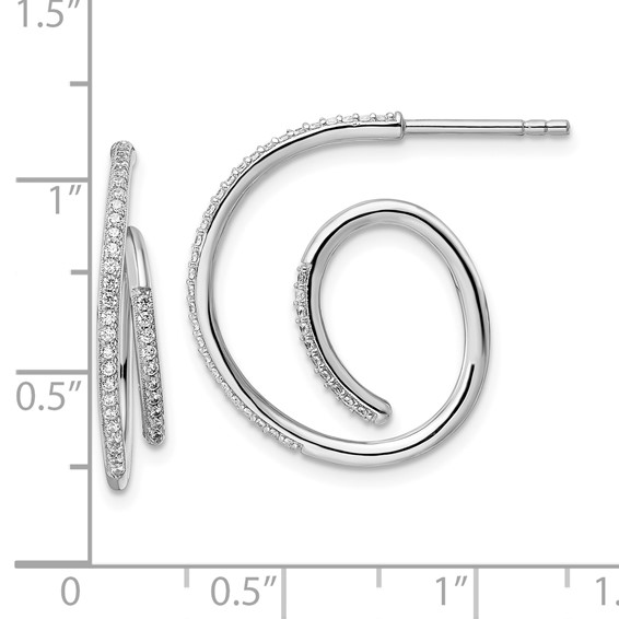 Sterling Silver Rhodium-plated CZ Fancy J Hoop Post Earrings