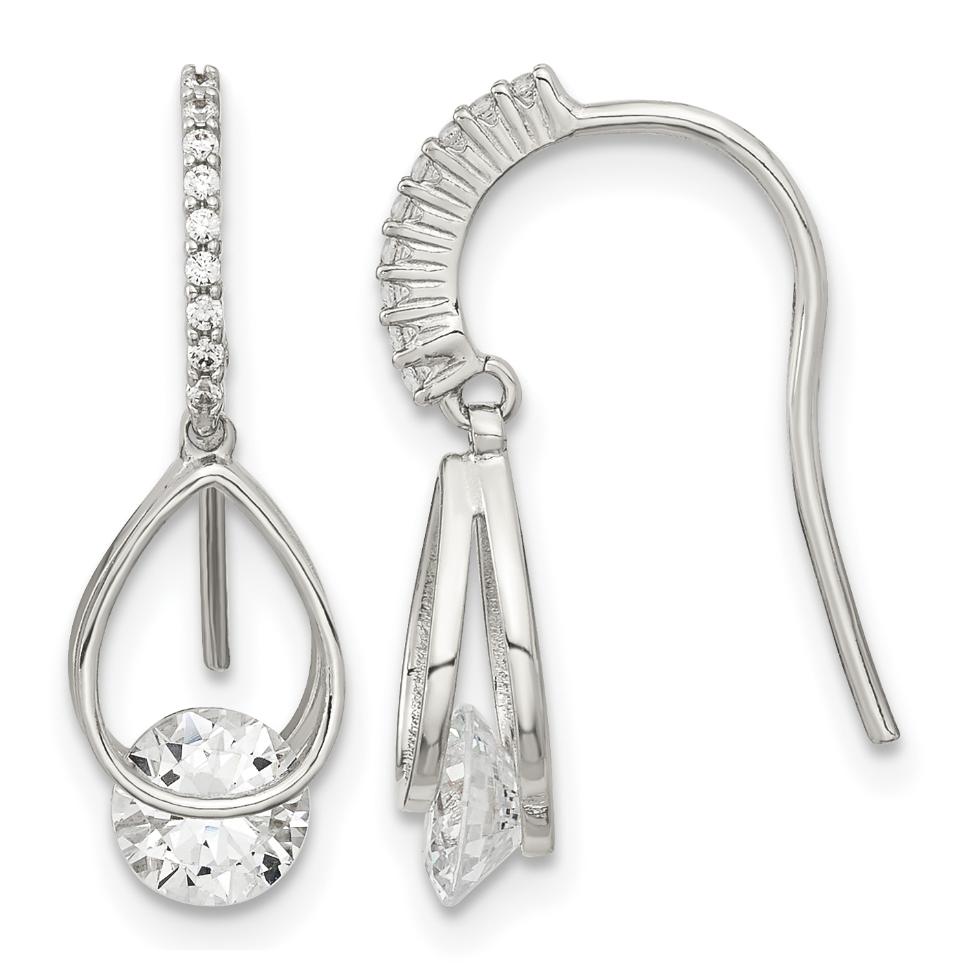 Sterling Silver Rhodium-plated Polished Fancy CZ Dangle Earrings (QE16216)