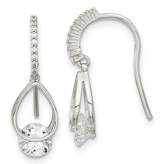 Sterling Silver Rhodium-plated Polished Fancy CZ Dangle Earrings