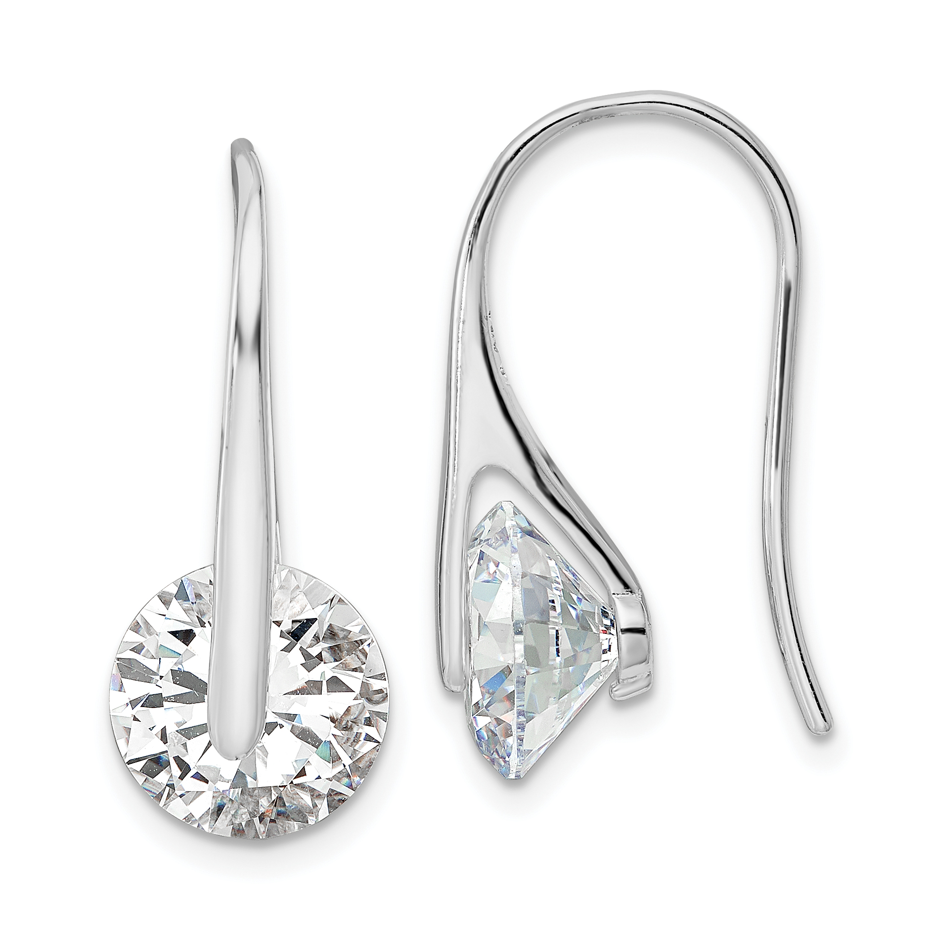 Sterling Silver Rhodium-plated Polished Round CZ Dangle Earrings (QE16218)