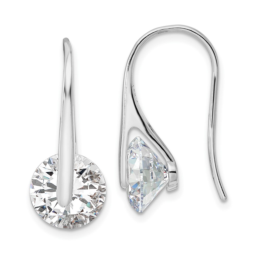Sterling Silver Rhodium-plated Polished Round CZ Dangle Earrings (QE16218)