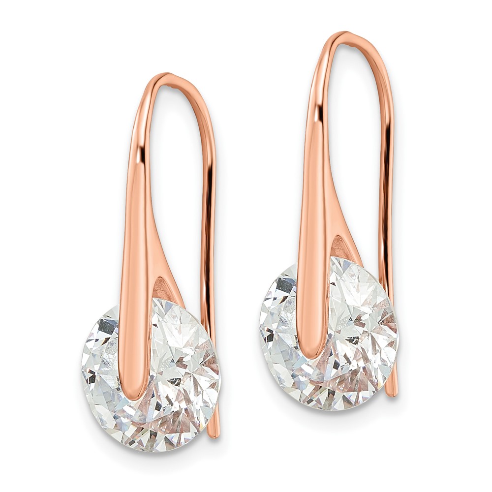 Sterling Silver Rose-tone Polished Round CZ Dangle Earrings (QE16220)