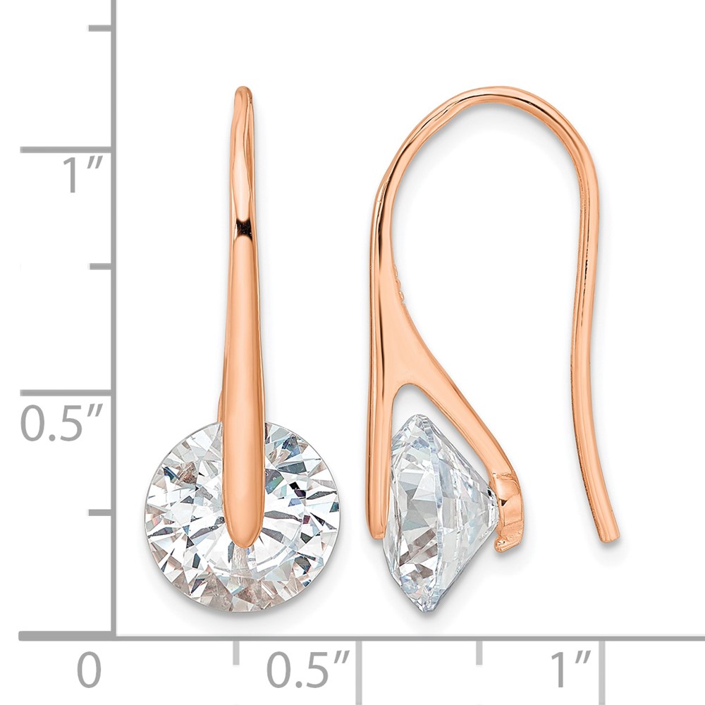Sterling Silver Rose-tone Polished Round CZ Dangle Earrings (QE16220)