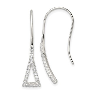 Sterling Silver Polished Triangle CZ Dangle Earrings