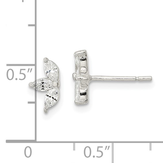 Sterling Silver Polished Marquise CZ Flower Post Earrings
