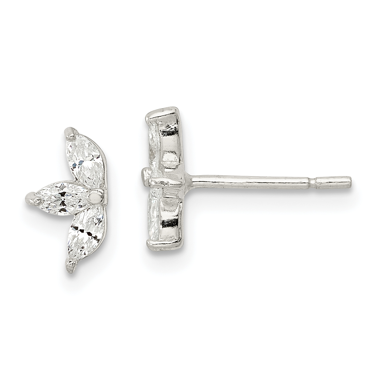 Sterling Silver Polished Marquise CZ Flower Post Earrings (QE16227)