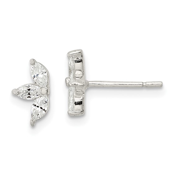 Sterling Silver Polished Marquise CZ Flower Post Earrings