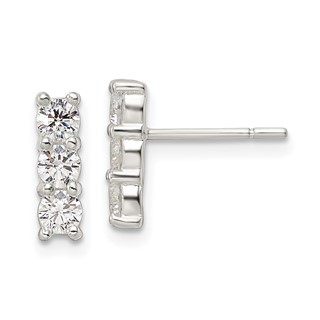Sterling Silver Polished Three CZ Post Earrings