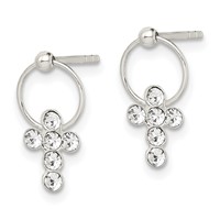 Sterling Silver Polished CZ Cross Circle Post Dangle Earrings view 2