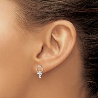 Sterling Silver Polished CZ Cross Circle Post Dangle Earrings view 3