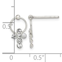Sterling Silver Polished CZ Cross Circle Post Dangle Earrings view 4