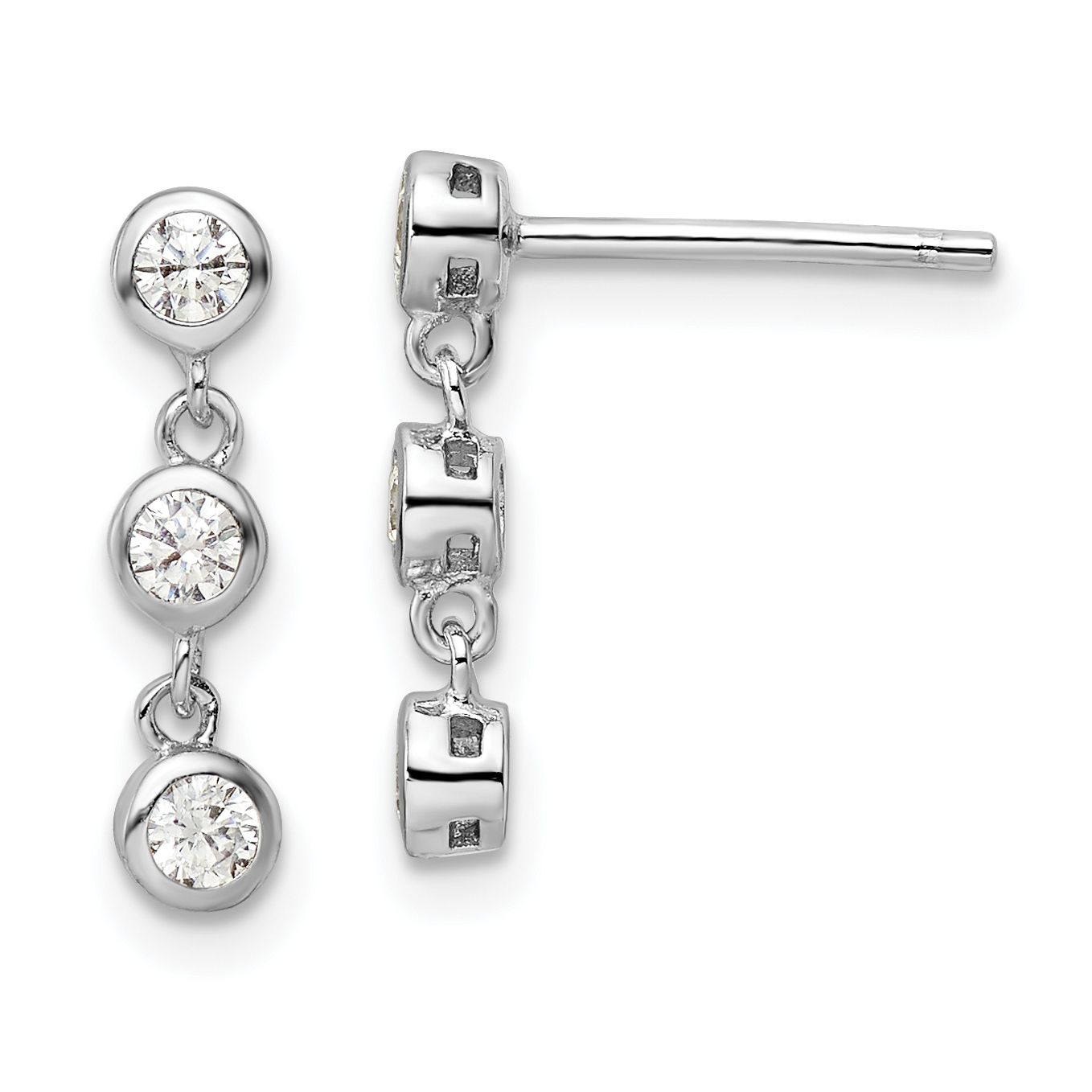 Sterling Silver Rhodium-plated Polished Three CZ Post Dangle Earrings (QE16231)