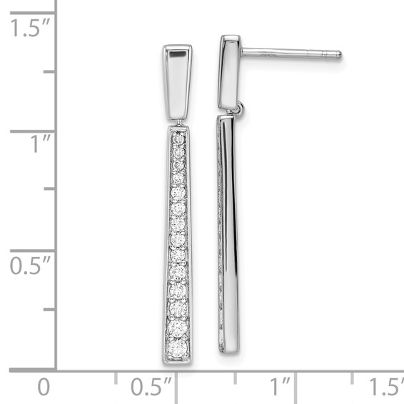 Sterling Silver Rhodium-plated Polished CZ Tapered Post Dangle Earrings