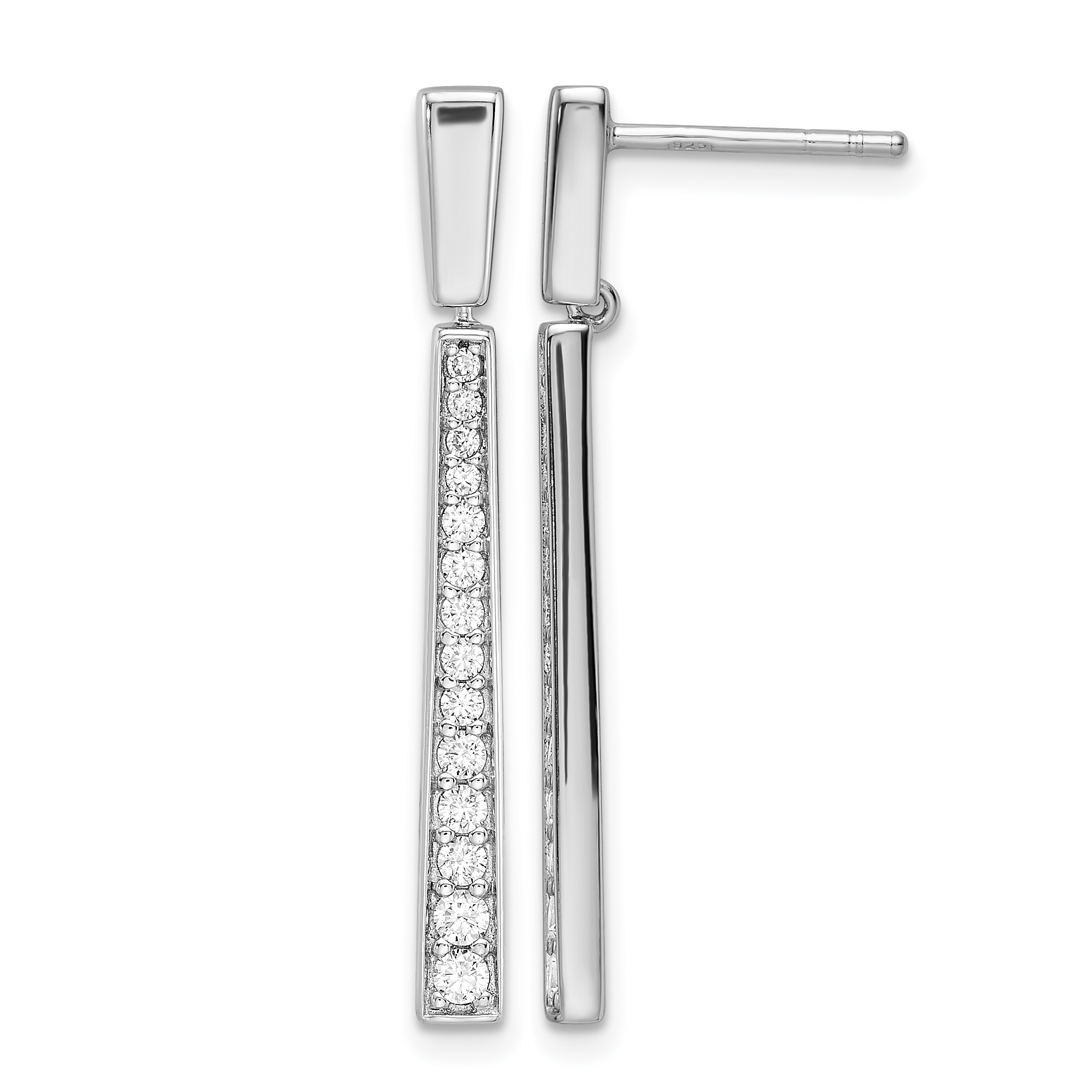Sterling Silver Rhodium-plated Polished CZ Tapered Post Dangle Earrings (QE16233)