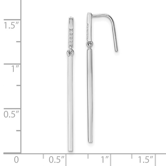 Sterling Silver Rhodium-plated Polished CZ Bar Dangle Earrings