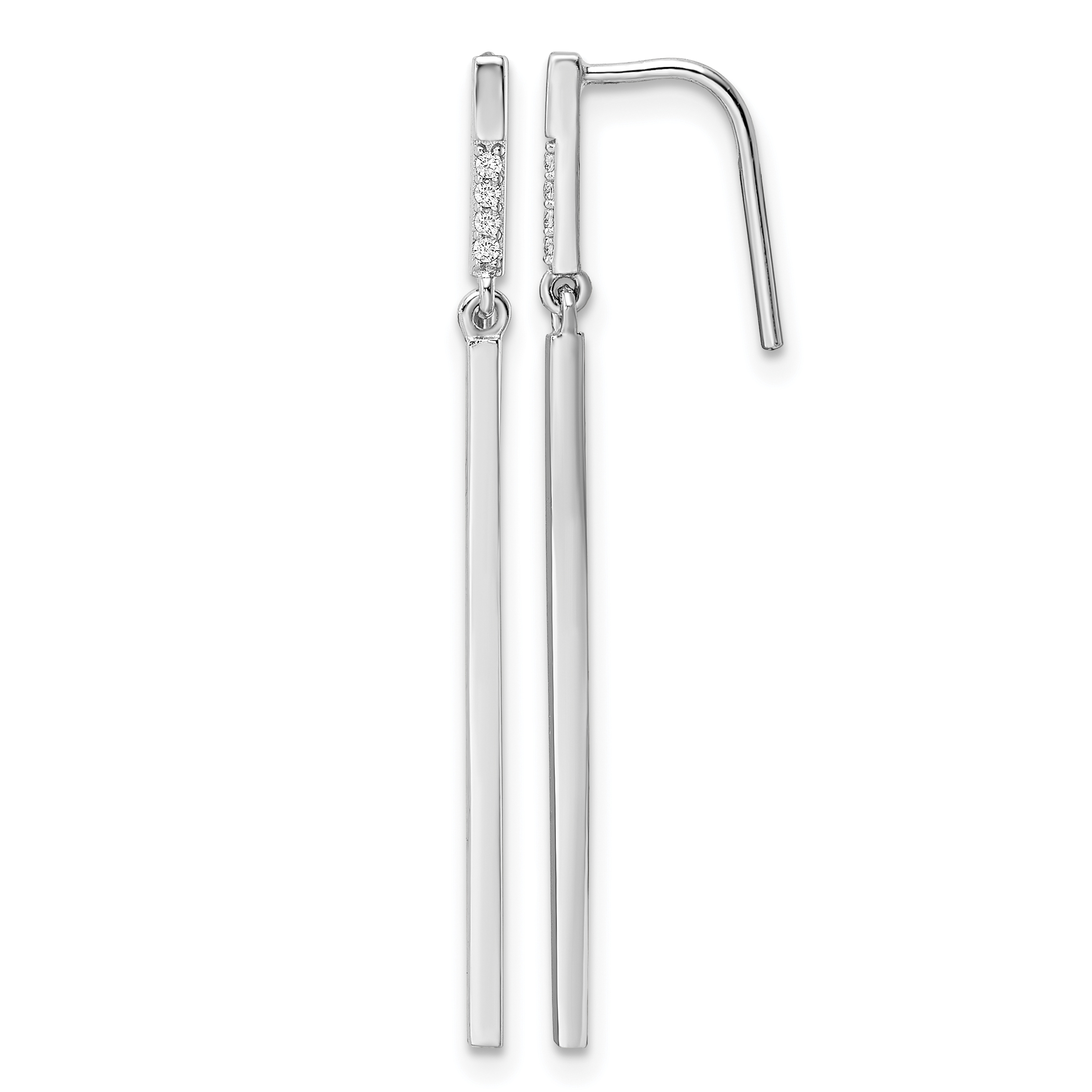 Sterling Silver Rhodium-plated Polished CZ Bar Dangle Earrings (QE16234)