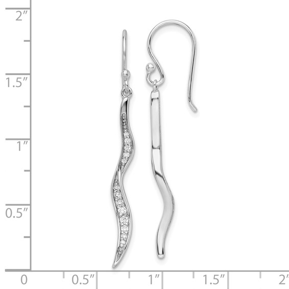 Sterling Silver Rhodium-plated Polished CZ Wavy Dangle Earrings
