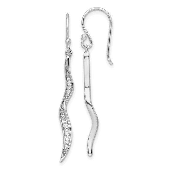 Sterling Silver Rhodium-plated Polished CZ Wavy Dangle Earrings