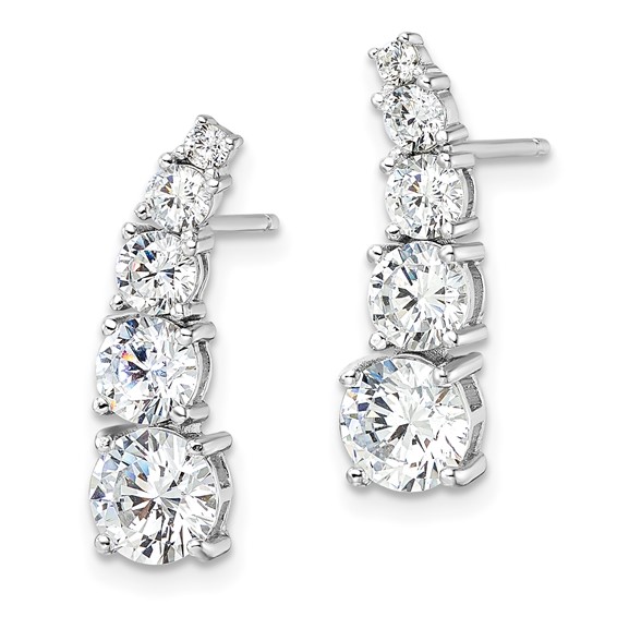 Sterling Silver Rhodium-plated Polished Graduated CZ Post Earrings