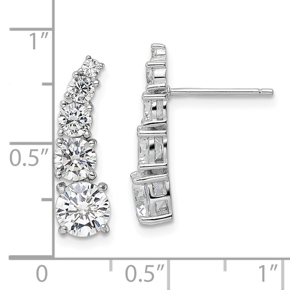 Sterling Silver Rhodium-plated Polished Graduated CZ Post Earrings