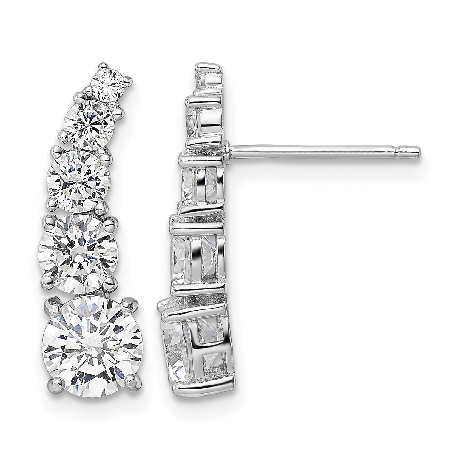 Sterling Silver Rhodium-plated Polished Graduated CZ Post Earrings (QE16239)