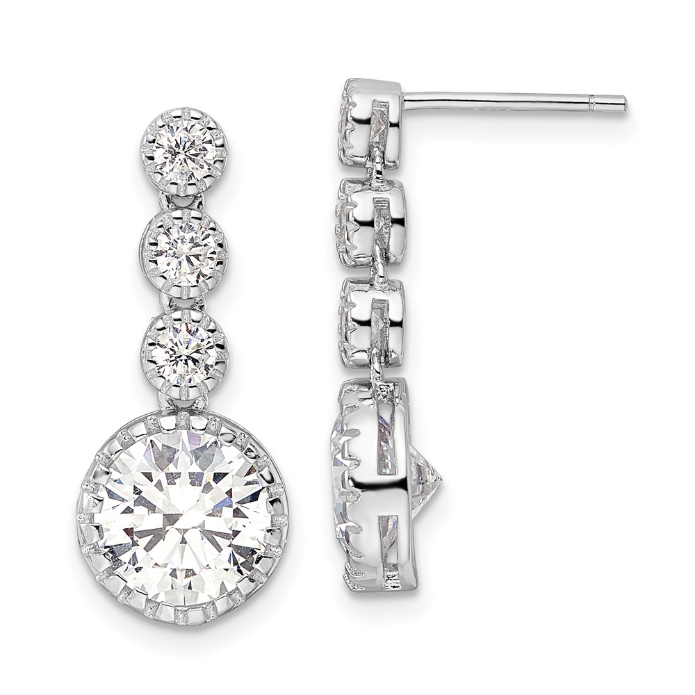 Sterling Silver Rhodium-plated Polished Round CZ Post Dangle Earrings (QE16240)