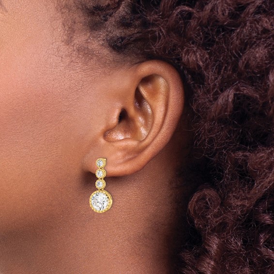 Sterling Silver CZ Circle Dangle Post Earrings