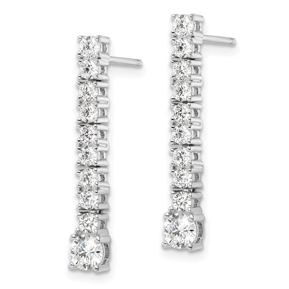Sterling Silver Rhodium-plated Polished CZ Post Dangle Earrings