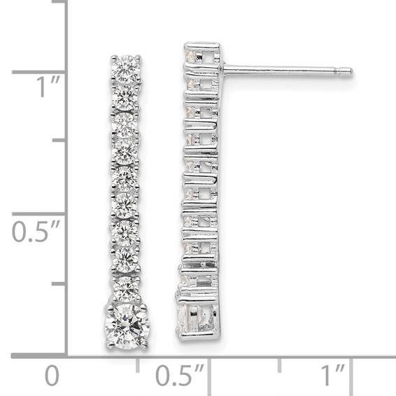 Sterling Silver Rhodium-plated Polished CZ Post Dangle Earrings