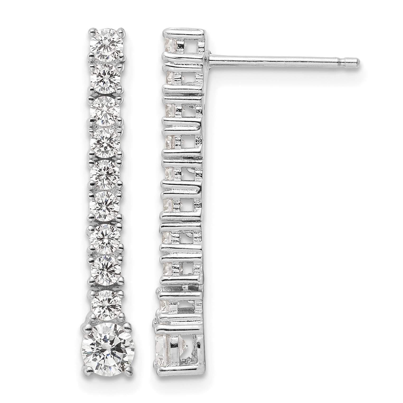 Sterling Silver Rhodium-plated Polished CZ Post Dangle Earrings (QE16243)