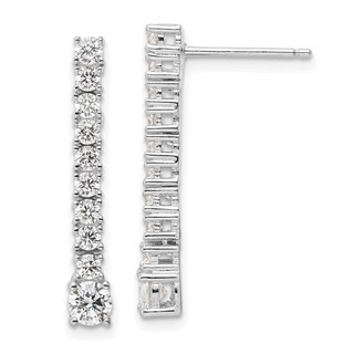 Sterling Silver Rhodium-plated Polished CZ Post Dangle Earrings