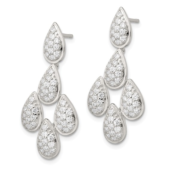 Sterling Silver CZ Chandelier Dangle Post Earrings