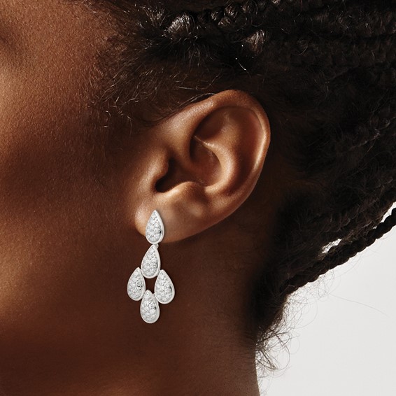 Sterling Silver CZ Chandelier Dangle Post Earrings