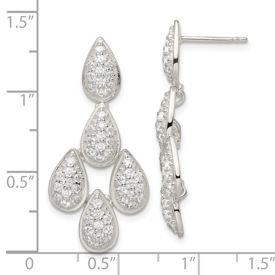 Sterling Silver CZ Chandelier Dangle Post Earrings