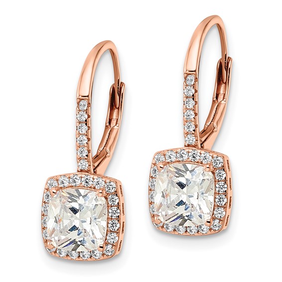 Sterling Silver CZ Halo Leverback Earrings