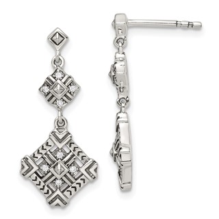 Sterling Silver Antiqued CZ Dangle Post Earrings