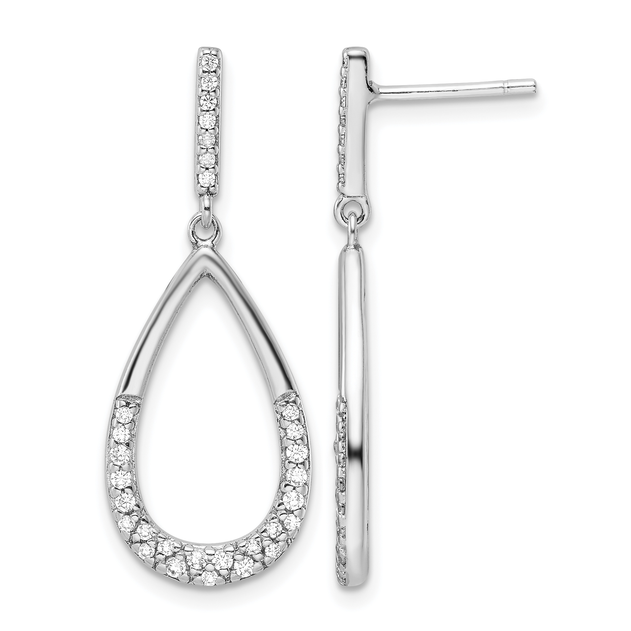 Sterling Silver Rhodium-plated Polished CZ Teardrop Dangle Post Earrings (QE16253)