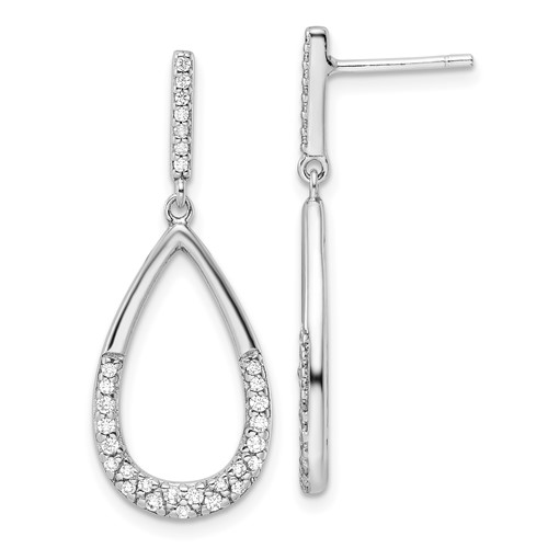 Sterling Silver Rhodium-plated Polished CZ Teardrop Dangle Post Earrings