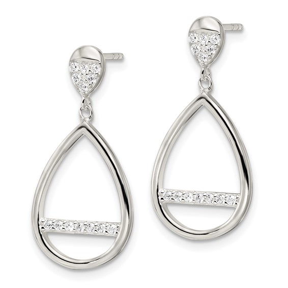 Sterling Silver Polished Teardrop Dangle CZ Post Earrings