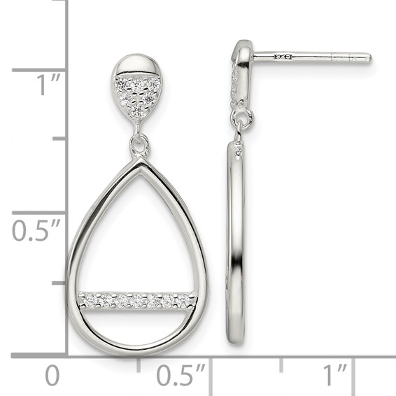 Sterling Silver Polished Teardrop Dangle CZ Post Earrings