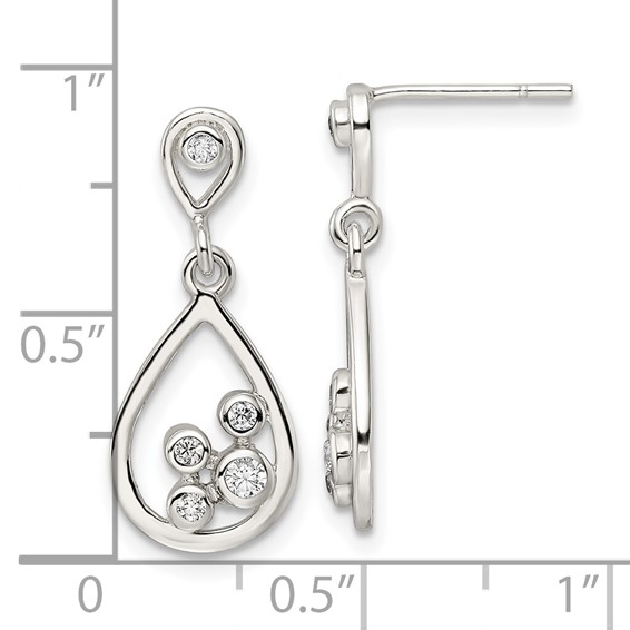 Sterling Silver Polished CZ Teardrop Dangle Post Earrings