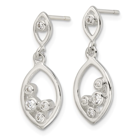 Sterling Silver Polished CZ Oval Dangle Post Earrings