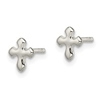 Sterling Silver Polished Cross Petite Post Earrings view 2